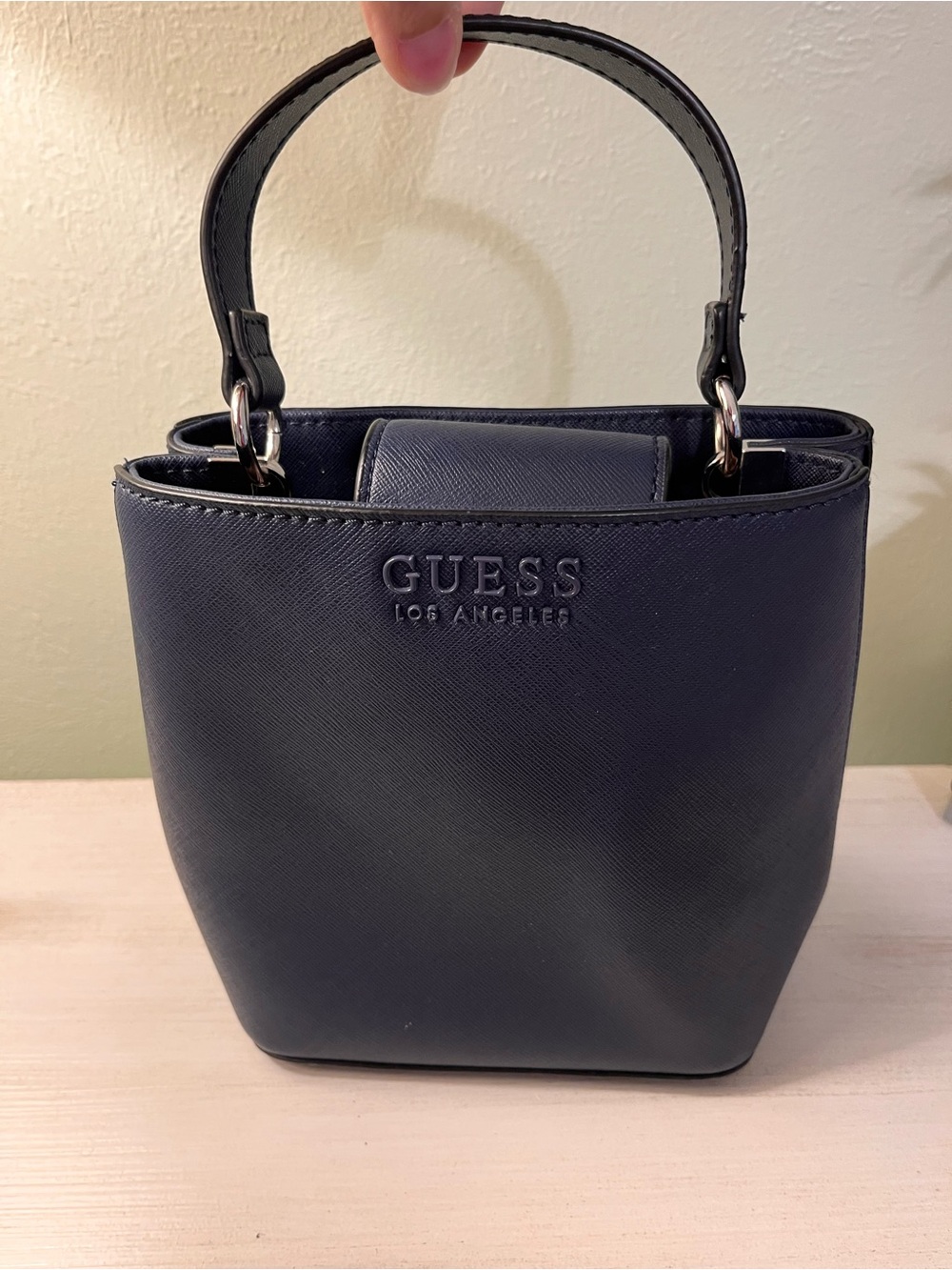 GUESS Los Angeles Mini Bucket/Satchel Bag Navy Blue NWOT